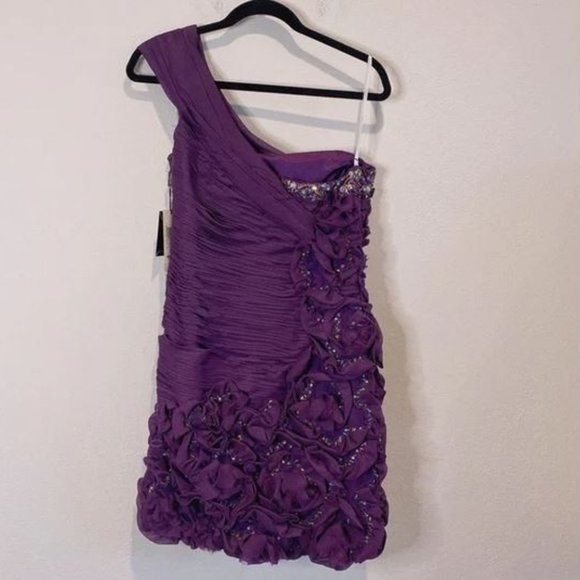 NWT Terani Couture Beaded One Shoulder Bodycon Plum Mini Dress Party Size 8 - Picture 8 of 9